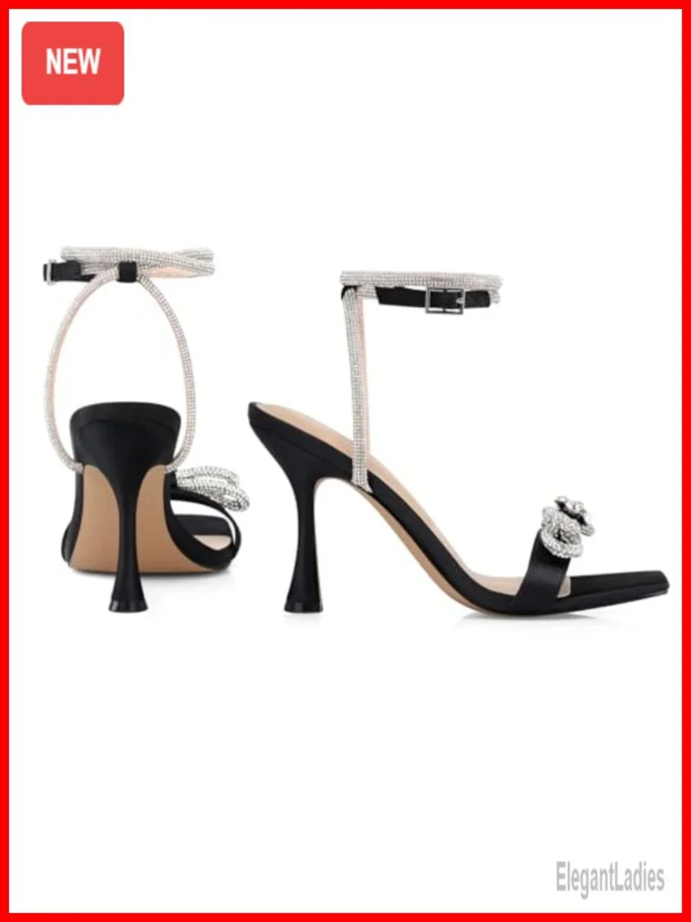 Women's 3.9in Kitten Heel Sandals Satin Rhinestone Ankle Strap